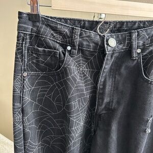Disturbia Black Jeans Spider Web Design Size 6 Goth Tarantism